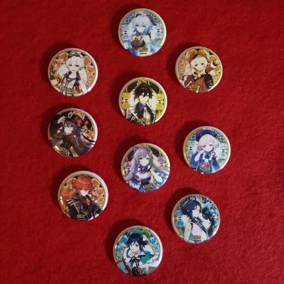 Handmade Anime Videogame Genshin Impact Character Pin Set Of 10 ! - Picture 1 of 1